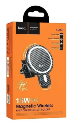 Фото 2 — Держатель автомобильный с БЗУ HOCO CA85 Ultra-Fast магнитный, в воздуховод, 15W (черный)